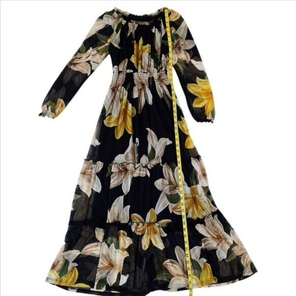 Kate & Lily Women's Maxi Dress Size 4 Navy Blue Long Sleeves Floral Sheer Lined - Picture 7 of 14